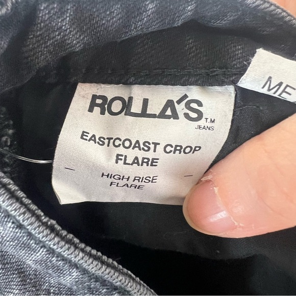 Rolla's Eastcoast Crop High Rise Flare Jeans black Raw Hem Size 30 - Picture 7 of 10